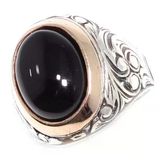 925 Ayar Gümüş ve Bronz Karışımı Oval Onyx Taşlı Erkek Yüzük