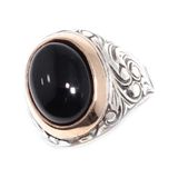 925 Ayar Gümüş Ve Bronz Karışımı Oval Onyx Taşlı Erkek Yüzük