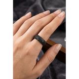 925 Ayar Gümüş Yüzük 5 Sıra Siyah Zirkon Taşlı Kalın Tamtur Yüzük - Lüks Rose Gold Kaplama Alyans