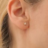 925 Ayar Gümüş Zirkon Taşlı Minimal Yonca Küpe (GOLD)