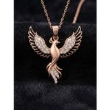 925 Ayar Gümüş Zümrüdüanka Kuşu Kolye - Rose Gold Kaplama Siyah Mineli Kadın Kolye