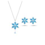925 Ayar Lotus Çiçeği Aquamarin Taşlı Kadın Gümüş Kolye Küpe Set