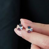 925 Ayar Minik Mineli Yonca Küpe Kadın Gümüş Küpe