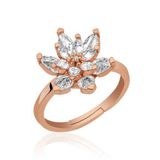 925 Ayar Rose Kaplama Beyaz Zirkon Taşlı Lotus Çiçeği Gümüş Kadın Yüzük
