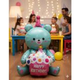 92x73 Cm – Folyo Balon Oturan Ayı Cupcakeli Yeşil Parti ve Doğum Günü Balonu