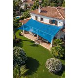 %95 Gölgeleme Oranlı HDPE Gölgelik File – 4m x 3m, 180gr/m², UV Koruma, Kuşgözü Takviyeli, Bahçe Teras Balkon İçin (Mavi)
