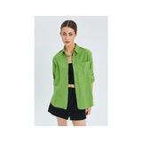 9942 Kadın Oxford Uzun Kol Basic Gömlek Fıstık Yeşili