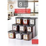 9'lu Set Etiketli, Kırılmaz Kare Erzak Saklama Kabı Antrasit X3 1,75 Lt/1,2 Lt/0,5 Lt OPH-000076