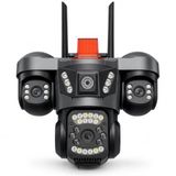 9MP Ultra HD 3 Kameralı 360° WiFi Akıllı Güvenlik Kamerası, Gece Görüşlü Su Geçirmez Dış Mekan Hareket Takipli Sesli Siren Alarmlı Çift Yönlü Konuşmalı SD Kart Kayıtlı Ev Bahçe İşyeri İçin Kamera