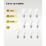 9w 12-24v Ampul 6500k - Beyaz Işık - E-27 Duy - 10 Adet Beyaz