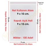 9X10+5 Cm. (9X15) 100 Adet - Şeffaf Bantlı Yapışkanlı Opp Jelatin Poşet
