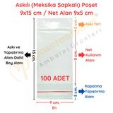 9X15 Cm (Kapalı Hali 9X5 Cm) 100 Adet Askılı Poşet - Meksika Şapkalı Vitrin