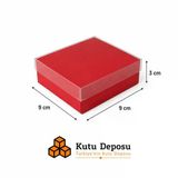 9x9x3 cm Asetat Kapaklı Takı Kutusu-Kırmızı (DEMONTE) (50 ADET)