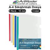 A-4 Sıkıştırmalı Yandan Sürgülü Dosya 5 Li 1 Paket Artmaster A4 5 Renk Sıkıştırmalı Dosya 1 Paket Renkli Ofis Büro Okul