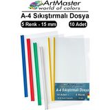 A-4 Sıkıştırmalı Yandan Sürgülü Dosya 5 Renk 10 Lu 1 Paket Artmaster A4 Sıkıştırmalı Dosya 1 Paket Renkli Okul Ofis Büro - Şeffaf - Standart