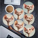 A 6 Parça Sphynx Kedi Ifadesi Bardak Altlığı Seti Kahve ve Çay Için