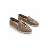 a ayak&kabım official Hakiki Deri Bej Süet Kadın Loafer Makosen Ayakkabı – Rahat Günlük Fiyonklu Model