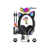 A+ Bass Kedili Kulaklık Bt Fm Radyo Sd Kart Aux Giriş Rgb Işıklı Kedili Kablosuz Kulaklık Aux Hediye - Siyah