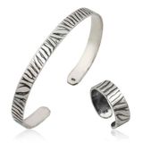 A.C Silvers Zebra Desenli Gümüş Bileklik ve Yüzük Set