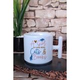 A Girl In Love With Cats & Books Kedi Kitap Aşkı Hediye T Kulplu Latte Fincanı Kupa Bardak - Beyaz