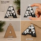 A Harf Yılbaşı Süsü – Mdf Çam Ağacı Desenli Asılabilir Dekor (5X5 Cm)