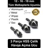 A Kalite 3 Parça Premium Havşa Açma Matkap Ucu Seti HSS Bits Uçlu Paslanmaz Çelik Kalın 12-16-19 mm