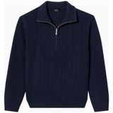 A.p.c Theo Jumper Yüksek Yakalı, Örgü Detaylı %100 Yün Erkek Kazak - Lacivert - XS