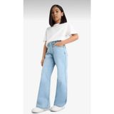 A.S.L GOLF CLUB Kız Çocuk Koyu Mavi Mid Rise Wide Leg Jean Pantolon - Açık Mavi - 10 - 11 Yaş