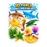 a v d a 10 Parça Deniz Canlıları Seti 11cm Büyük Boy Deniz Hayvanları Oyuncak Figür Balık Seti Yunus Köpekbalığı Ahtapot Denizatı Vatoz Deniz Canlıları Figür Seti