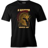 A Warrior Never Gives Up Spartans Helmet Siyah Erkek Tshirt