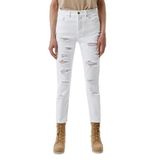 A | X ARMANI EXCHANGE Erkek Havuç Fit Allover Yırtık ve Onarım Denim Pantolon, Beyaz, 25