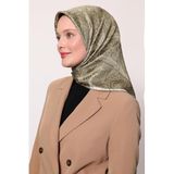 A.Yeşil Soyut Etnik Desen Twill İpek Eşarp