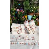 A.Z.H. (6.lı Set) 50X90 cm Nakışlı Püsküllü Kadife Doku Lüks Havlu Seti - 50 x 90 cm - Açık Krem