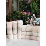 A.Z.H. (6.lı Set) 50X90 Cm. Yaldızlı Dantelli Kadife Doku Piliseli El ve Yüz Lüks Havlu Seti - 50 x 90 cm - Krem