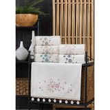 A.Z.H (6'lı Set) 50X90 Cm. Çeyizlik Kadife Nakışlı Küpeli Dantelli Lüks El ve Mutfak Havlu Seti - 50 x 90 cm - Krem