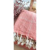 A.Z.H. Çizgili Çift Kişilik Organik Müslin Pike 185X220CM (Oeko-Tex® Standard 100 Sertifikalı) - Nar Çiçeği