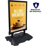 A0 (85X120))SIYAH Tekerlekli Yaylı Kaldırım Panosu Reklam ve Poster Panosu Dış Mekan Panosu
