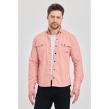 A02Teks Yxc Slim Erkek Çift Cepli Çıtçıtlı Kot Gömlek - 2XL - Pembe
