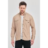 A02Teks Yxc Slim Erkek Çift Cepli Çıtçıtlı Kot Gömlek - 5XL - 116-Krem
