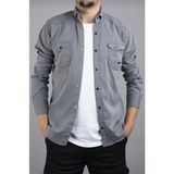 A02Teks Yxc Slim Erkek Çift Cepli Çıtçıtlı Kot Gömlek - Gri