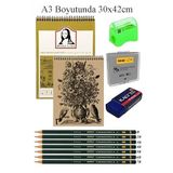 A3 Kraft Eskiz Defteri Spiralli 50 Yaprak Karakalem Çizim Seti Hamur Silgi Fatih Dereceli Kalem Hobi Tasarım Seti Telli