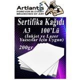 A3 Sertifika Kagidi Kalin 100 Adet Gramajli Fotokopi Kagidi 200 Gr Tum Yazicilara Uyumlu 29.7X42 Cm Kalin Baski Kagidi