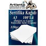 A3 Sertifika Kagidi Kalin 100 Adet Gramajli Fotokopi Kagidi 220 Gr Tum Yazicilara Uyumlu 29.7X42 Cm Kalin Baski Kagidi