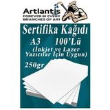 A3 Sertifika Kagidi Kalin 100 Adet Gramajli Fotokopi Kagidi 250 Gr Tum Yazicilara Uyumlu 29.7X42 Cm Kalin Baski Kagidi