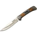A3159-D Kahverengi Kamp Çakı 23,5cm- Ahşap Sap, Kaplan Işlemeli, Kemerlikli