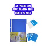 A4 (20X30 CM) MAVİ PLASTİK TELLİ DOSYA 20 ADET