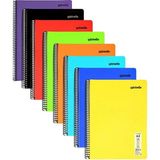 A4 72 Yaprak Spiralli Defter Seti 8'li – 4 Çizgili + 4 Kareli Renkli Kapak Defter