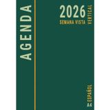 A4 Agenda 2026 Semana Vista Vertical: Español , Planificador Anual , Semanal con Horas y Mensual para Oficina , Grande Verde