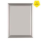 A4 Alüminyum Çerçeve Seti (5'li Paket) 25 mm Gönye Köşeli, Önden Açılır Mekanizma, Anti-Glare Koruyuculu, Yatay ve Dikey Kullanım Gri