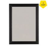 A4 Alüminyum Çerçeve Seti (5'li Paket) 25 mm Gönye Köşeli, Önden Açılır Mekanizma, Anti-Glare Koruyuculu, Yatay ve Dikey Kullanım Siyah